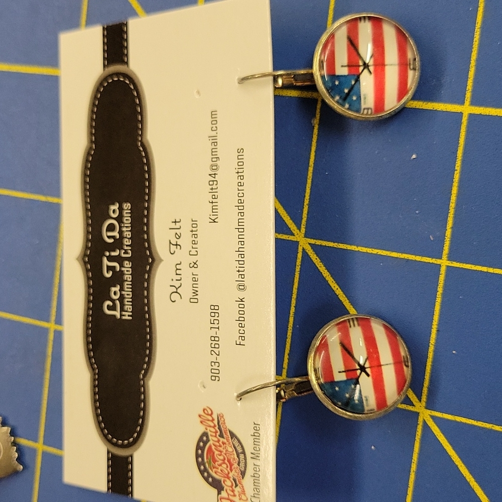Patriotic Flag Usa Red White & Blue Earrings